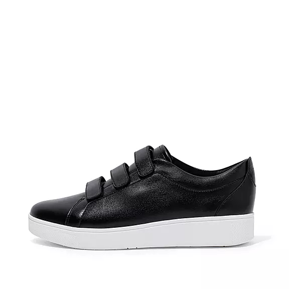 FitFlop RALLY Páskové Metallic Læder Sneakers Sort | 23035521