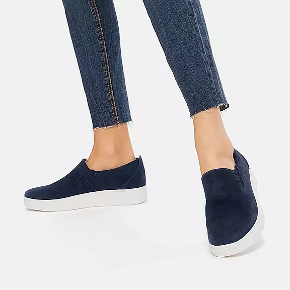 FitFlop RALLY Ruskind Slip-On Sneakers Mørkeblå | 32614138