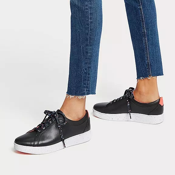 FitFlop RALLY Speckle-Sole Læder Sneakers Sort | 87614775