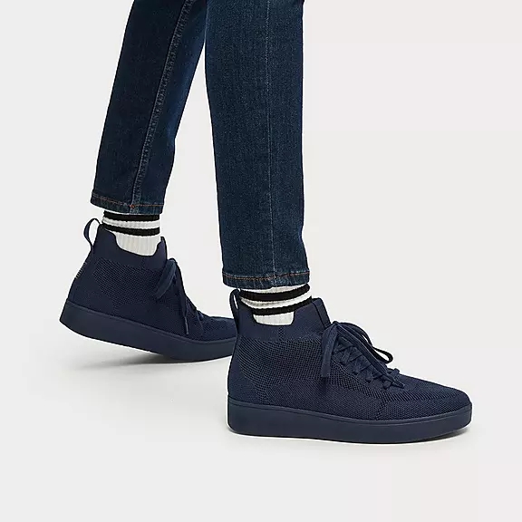 FitFlop RALLY Strand-Resistant Knit High-Top Sneakers Mørkeblå | 83622314