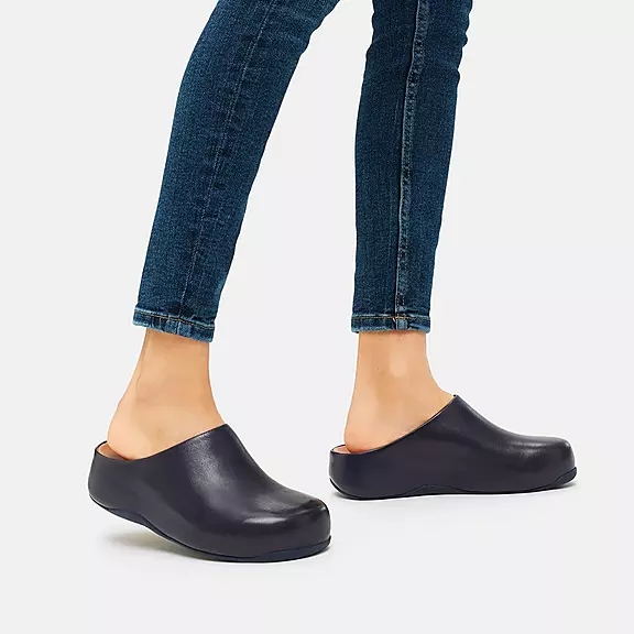 FitFlop SHUV Læder Træsko Mørkeblå | 27360261