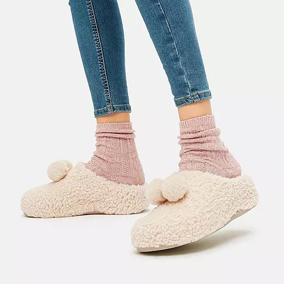 FitFlop SHUV Pom-Pom Shearling Træsko Hvide | 96062170