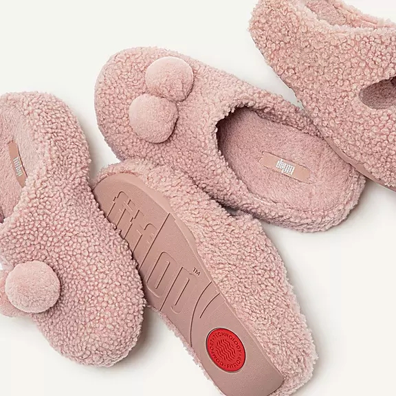 FitFlop SHUV Pom-Pom Shearling Træsko Lyserød | 30175954