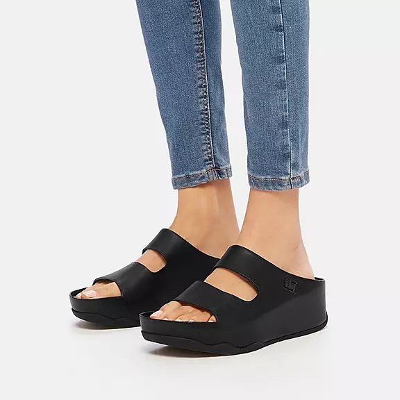 FitFlop SHUV Two-Bar Læder Badesandaler Sort | 44276247
