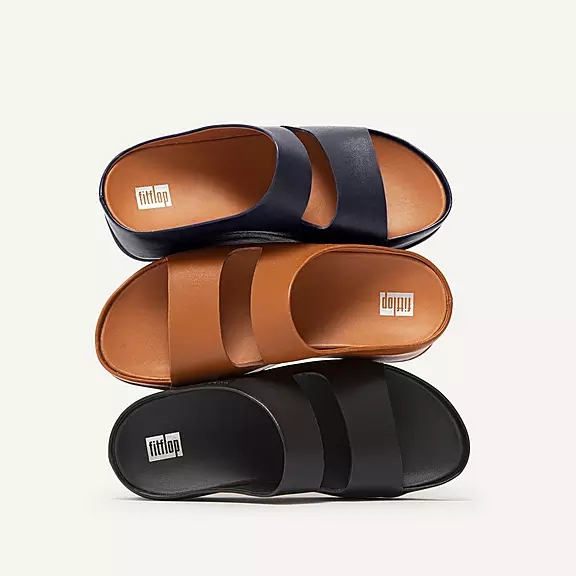 FitFlop SHUV Two-Bar Læder Badesandaler Sort | 44276247
