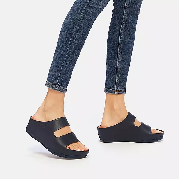 FitFlop SHUV Two-Bar Læder Badesandaler Mørkeblå | 66044271