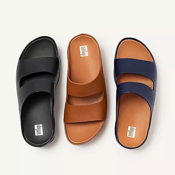 FitFlop SHUV Two-Bar Læder Badesandaler Mørkeblå | 66044271
