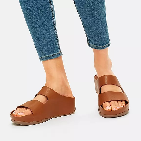 FitFlop SHUV Two-Bar Læder Badesandaler LyseBrune | 96403064