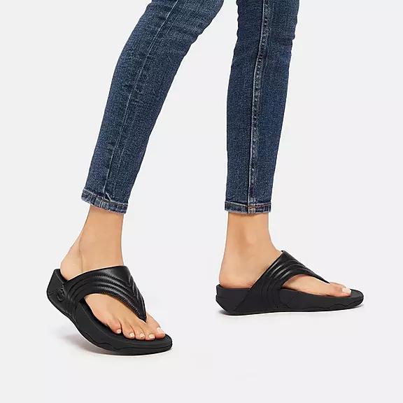 FitFlop WALKSTAR Læder Sandaler Med Tåstolpe Sort | 22528824