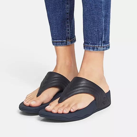 FitFlop WALKSTAR Læder Sandaler Med Tåstolpe Mørkeblå | 31120903
